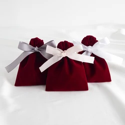 5Pcs Wine Jewelry Velvet Bag Rings Earrings Stud Pendant Bracelet Phone Packaging Burgundy Pouch Wedding Favors Pocket Organizer