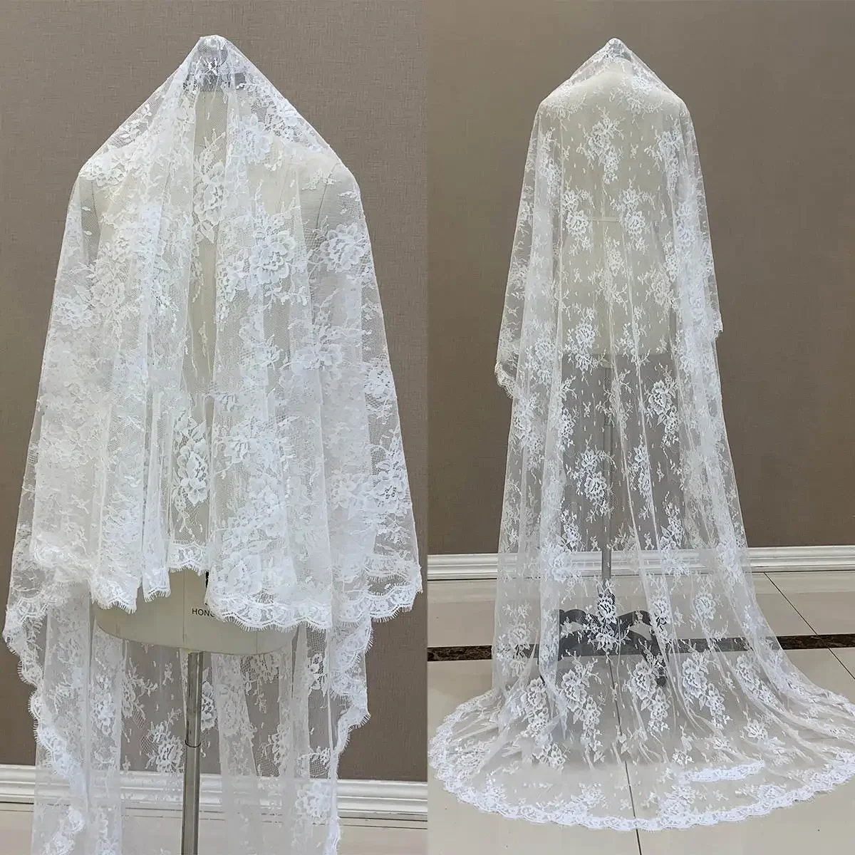 

Gorgeous Bridal Veils Women One-Layer Lace Appliques Lace Edge Chapel Veil Bride Complementos Velo De Novia Customized