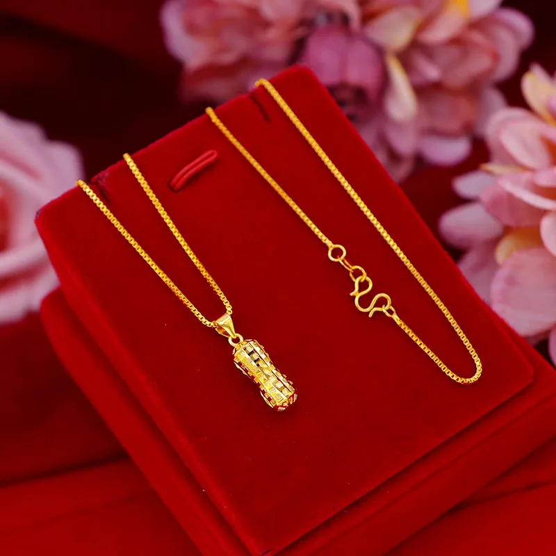 

14K Pure Gold 3D Relief Peanut Pendant Necklace for Women's Cute Pure Gold Color Necklace Chain Fine Jewelry Gifts