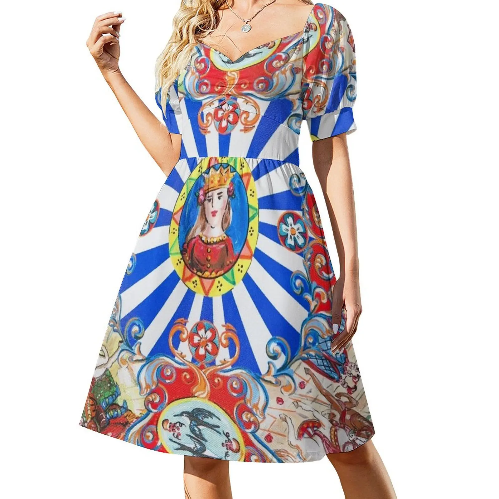 Sicilian Art Short Sleeved Dress Women's clothing party dresses women dresses summer Dress