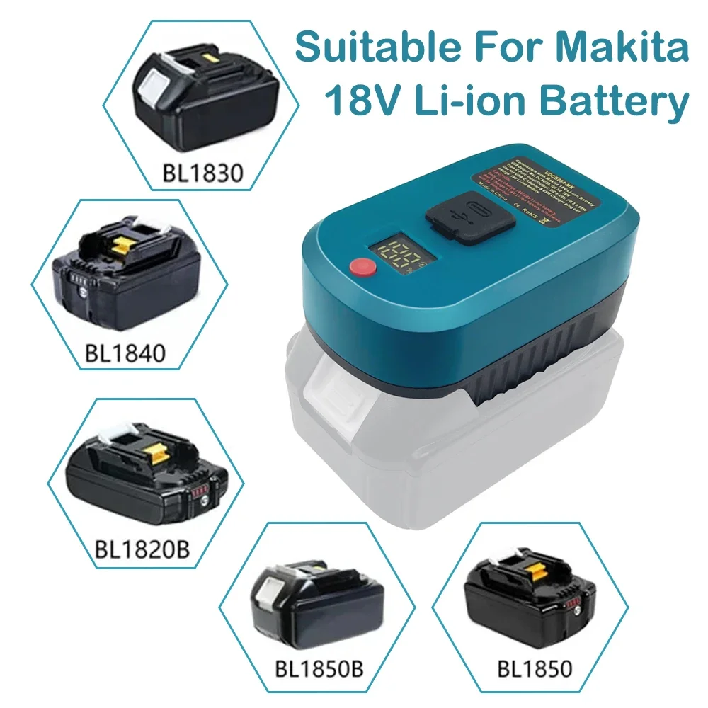 

For Makita/Dewalt/Milwaukee/Bosch 18V Li-ion Battery Battery Adapter Charger With USB Type-C Input Output Charger Display Screen