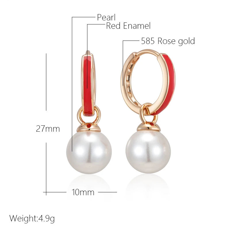 Kinel Hot Fashion 585 Rose Gold Color Red Enamel Drop Earrings For Women Girl Wedding Party Pearl Pendant Eardrop Jewelry