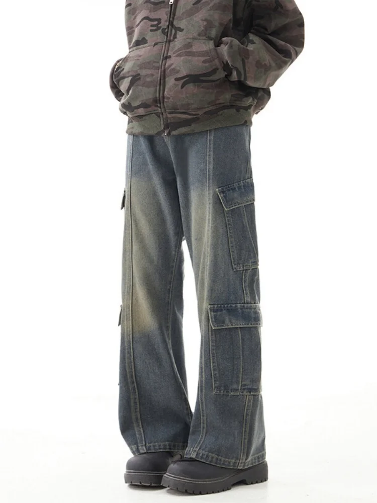 

Men's Workwear Denim Pants American Sle Spring Autumn High Waist Straight Leg Wide Leg Long Pants CleanFit Knife