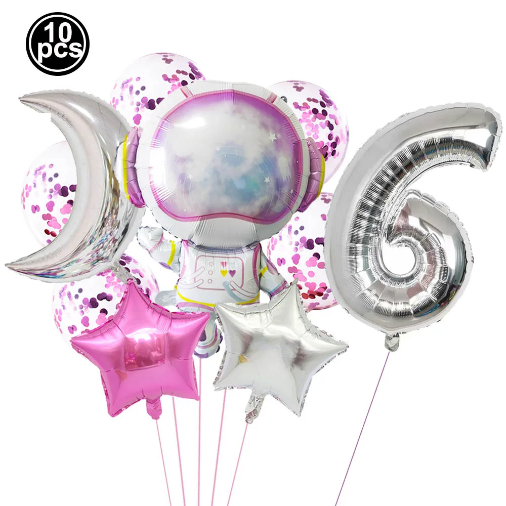 10 Stück rosa Astronaut 0–9 Zahlenballon-Set Mond Sterne Mädchen Kinder Weltraum Galaxy Thema Geburtstag Party Dekoration Lieferungen – Detail 8