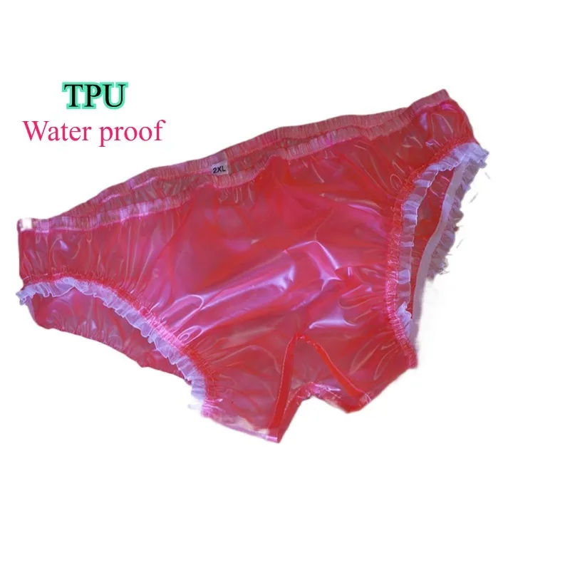 Original Design TPU Plastic Waterproof Open-gear Transparent Low-rise Briefs Women's Plastic Film Ruffle Edge Sexy Underwear