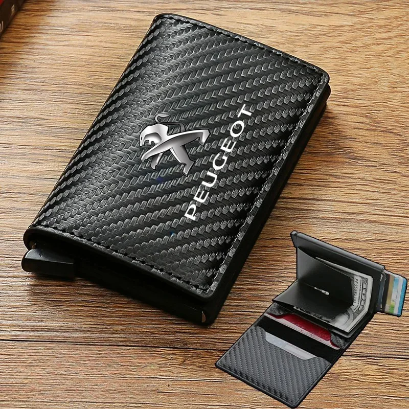 Carbon Fiber Credit Card Holder Wallets Men Rfid Leather For Peugeot 206 307 3007 308 3008 207 208 407 508 2008 5008 107 106 205