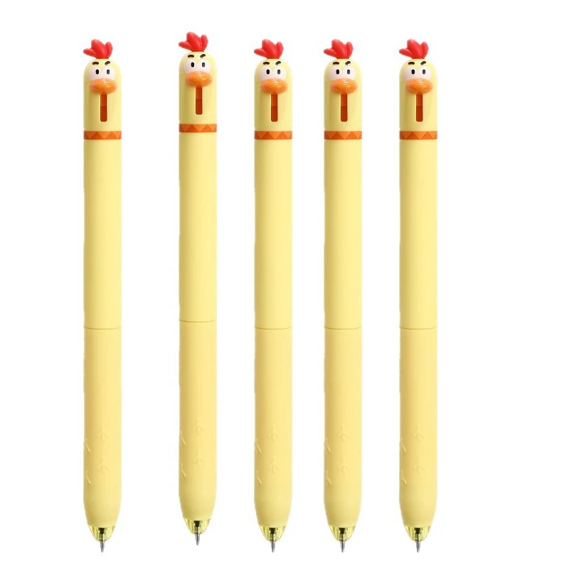 1/3/5 stuks grappige gelpennen in de vorm van een kip, met een schattig drukmechanisme, 0,5 mm punt, voor studenten, op kantoor, een creatief hulpmiddel om stress te verminderen door te schrijven. ﻿ ﻿