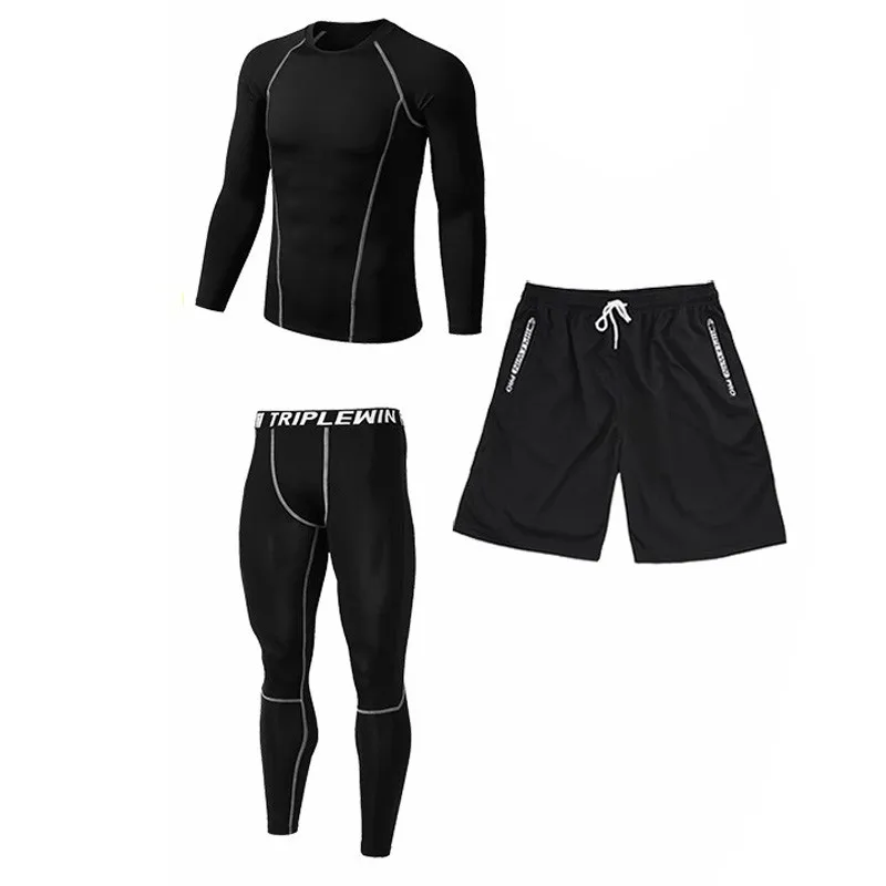 Men Long Sleeve Jogging Jersey Male GYM Fitness Tee Leggings Short Sport Running Set Skiing Basketball Football Clothes Suit B37