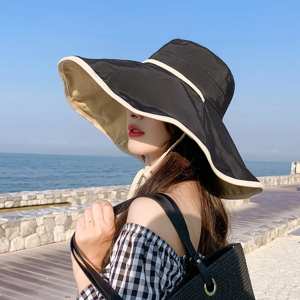 

Cover Face Korean Version Seaside Wide Brim Sun Hat Cap Visor Hats for Women Bucket