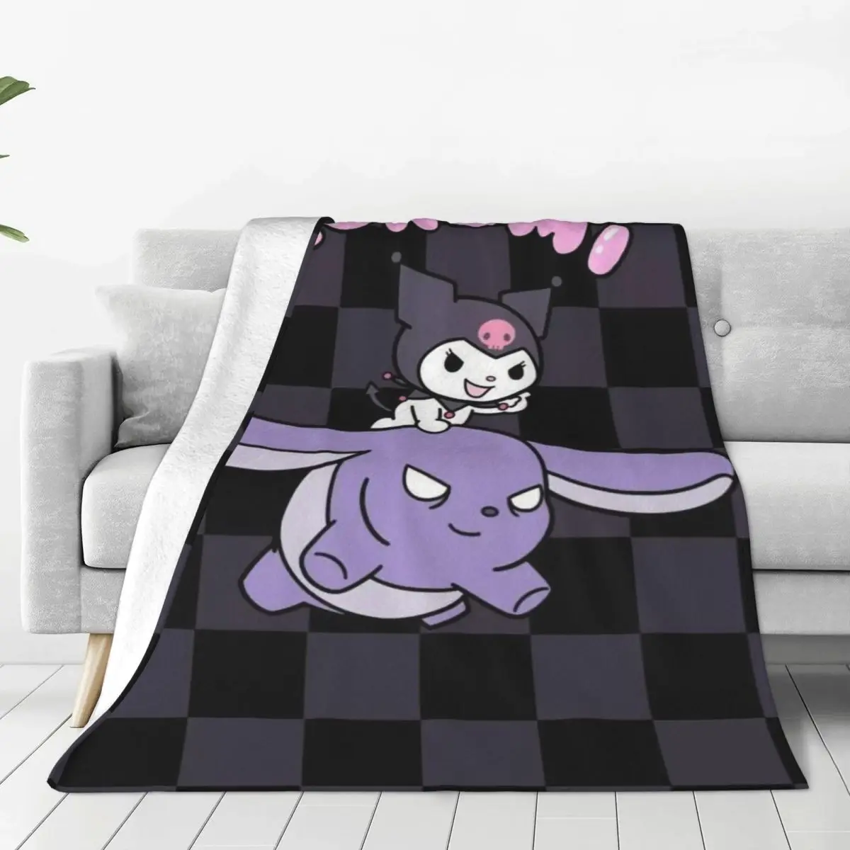 

Одеяло с героями мультфильмов Kuromi на заказ, теплое флисовое мягкое фланелевое одеяло для кровати, дивана, дома, осени