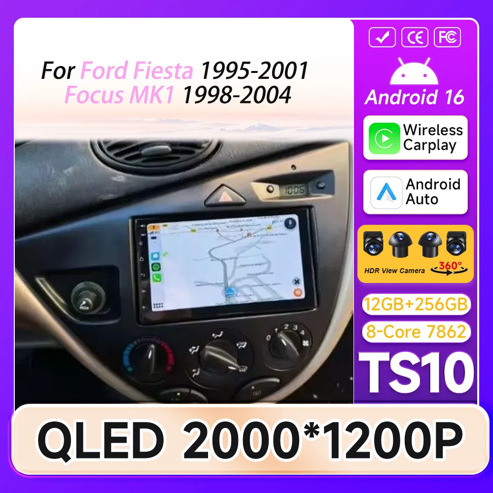 Android Auto For Ford Fiesta 1995-2001 Focus MK1 1998-2004 Car Radio No 2din Display 5G Wifi GPS Navigation Screen Autoradio DSP