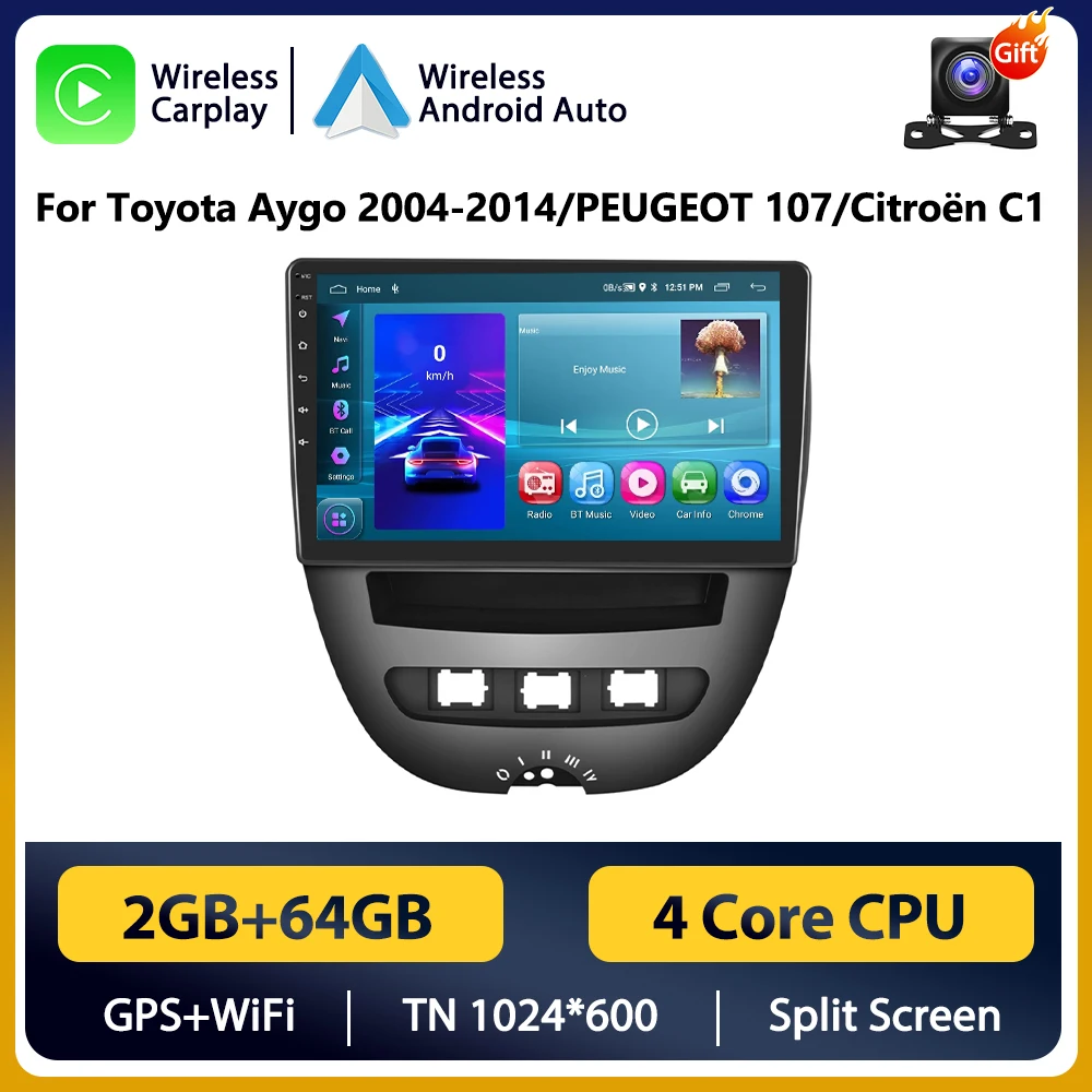 Podofo 2DIN Android Car Radio For Peugeot 107 Toyota Aygo Citroen C1 2005-2014 Android Auto Multimedia Navigation GPS Head Unit image 3