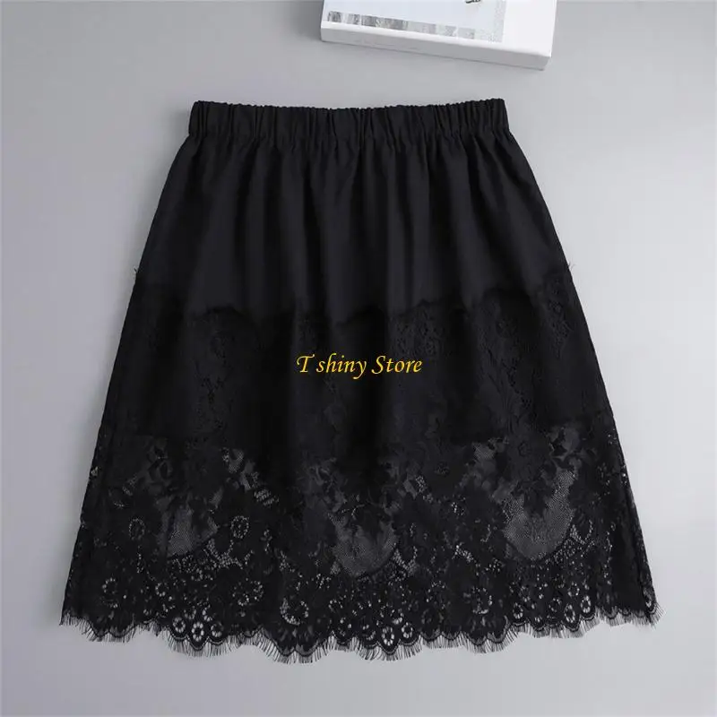 N58F Stylish Lace Overlay Skirt Offering Comfort and Styles Lace Petticoat Skirt Elastic Waistband for Various Occasion