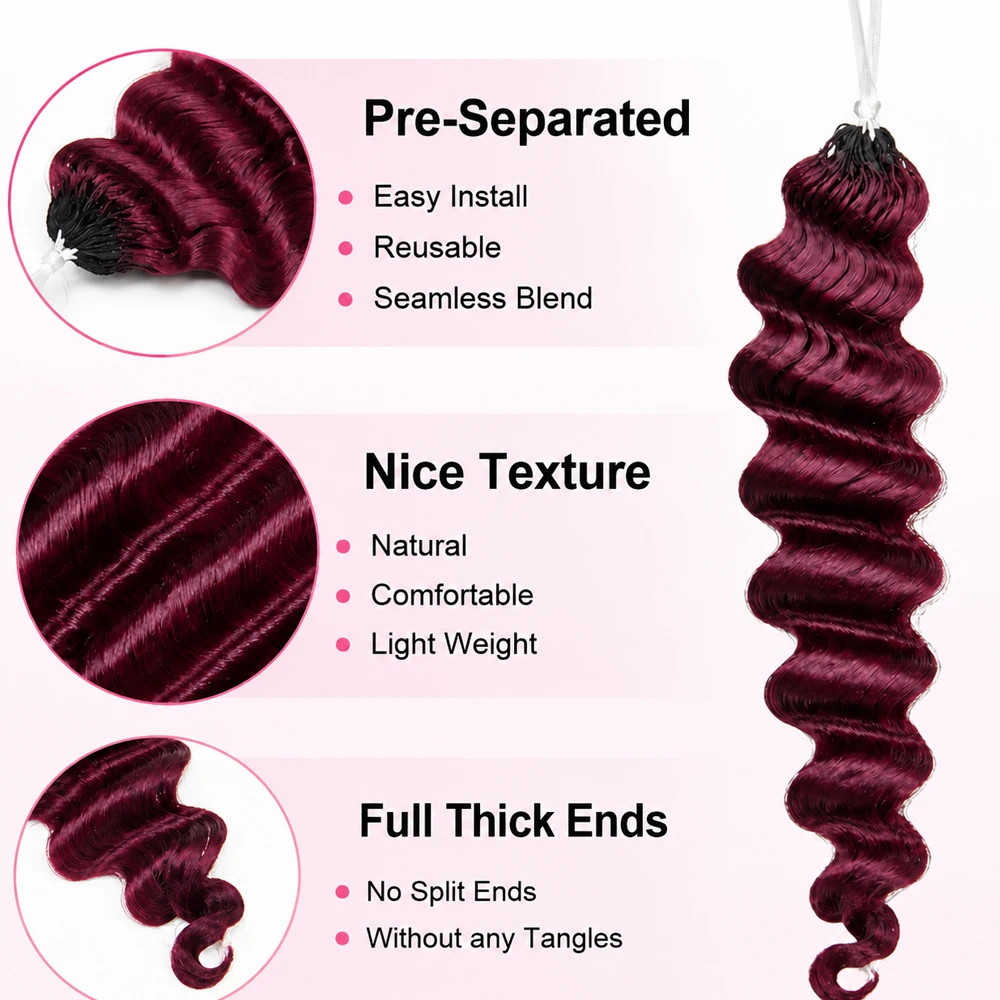 Burgundy 99J Deep Wave Feather - đánh giá và giá Crochet Braiding Hair