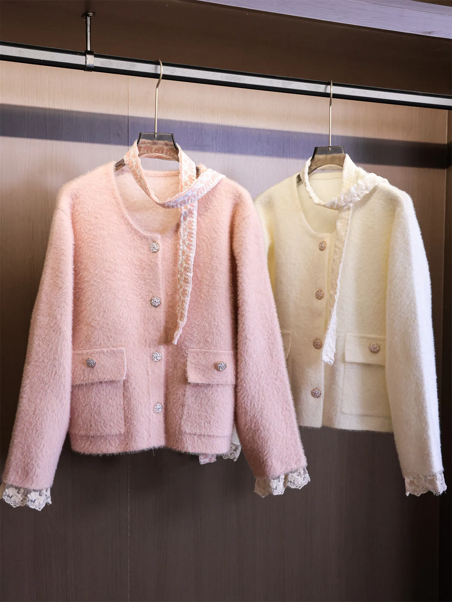 

Вязаный свитер с эффектом похудения Long Sve, кардиган, свободный крой, искусственная норка, бархат, кружевная отделка, чистый цвет, весна, осень, зима, женский...