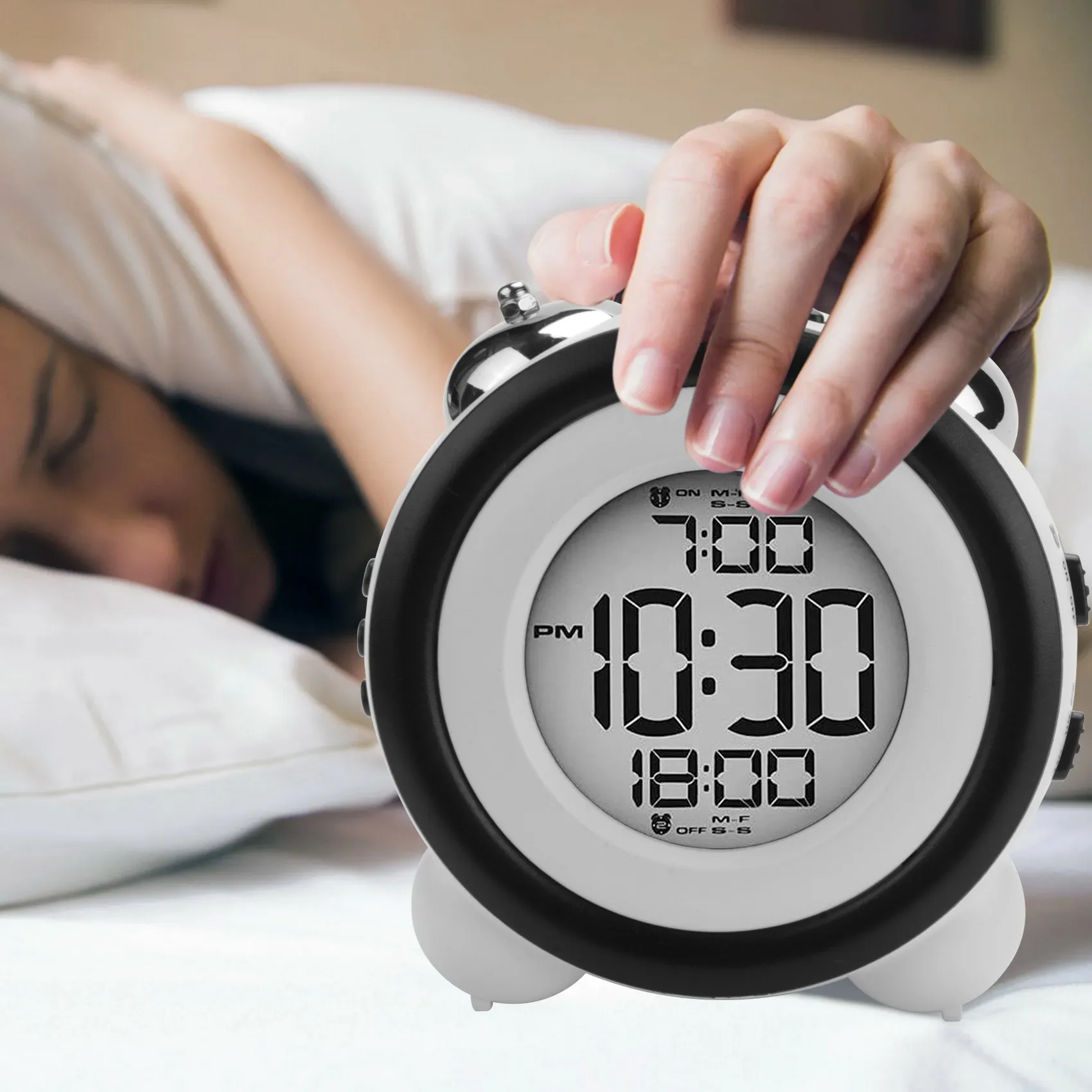 Reloj despertador Digital, pantalla de fecha y hora, doble campana, muy fuerte para dormir pesado, alarma Dual, retroiluminación azul para adolescentes