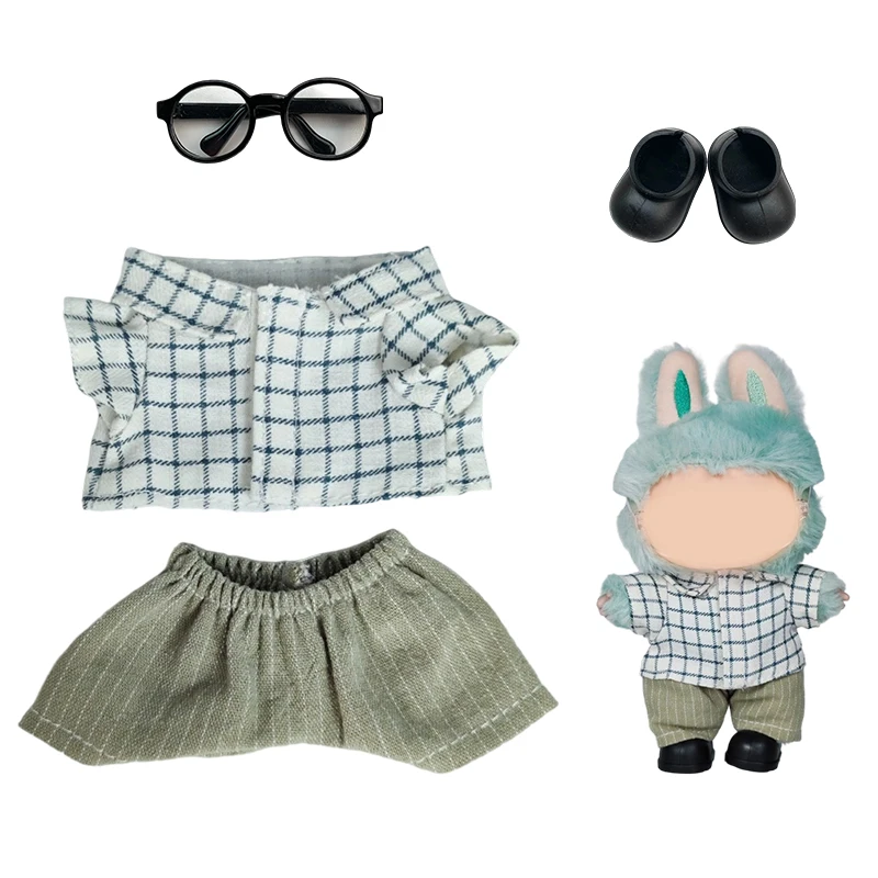 

For 17cm Labubu Clothes Outfit Plush Doll Clothes - Kawaii Fashion Set with Striped Top & Overalls | Adorable Complete Outfit