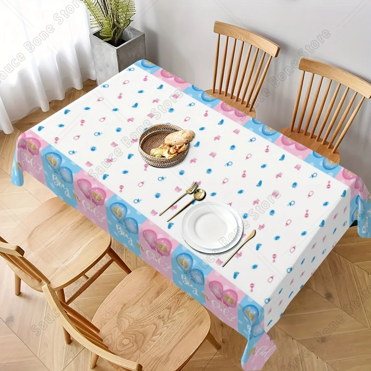 1pc, Gender Reveals Tablecloth, Heart Celebration In The Family, Disposable Plastic Rectangular Dining Table Decor