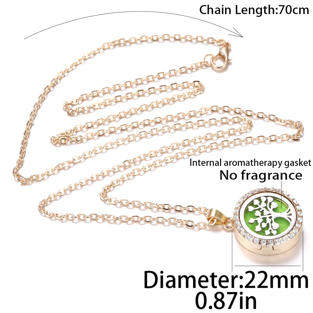 Trendy Golden Rhinestones Stainless Steel Essential Oil Aromatherapy Necklace Women Perfume Diffuser Pendant Lockets Accessories