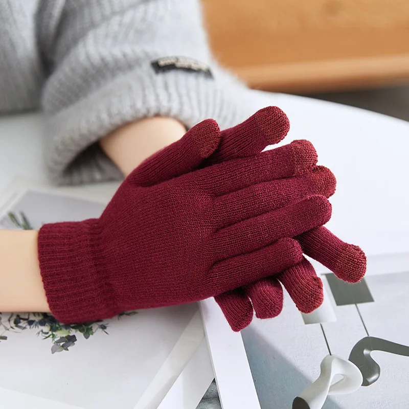 Black Gloves WINTER Warm Gloves Ladies and Men\'s Cotton Knitted Five Finger Gloves Warmer Christmas Gift winter gloves