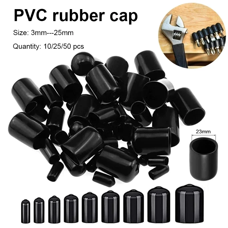 丸いプラスチックパイプ用のPVCゴムエンドキャップ,スレッド,スチールパイプクランプ用のプラスチックプロテクター,3mm-25mm,100個,200個。