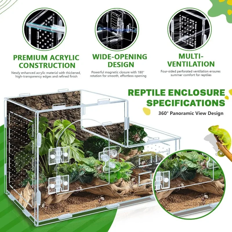 Acrylic Reptile Terrarium Transparent Breathable Reptiles Breeding Cage Jumping Spider Lizard Gecko Enclosure Reptiles House
