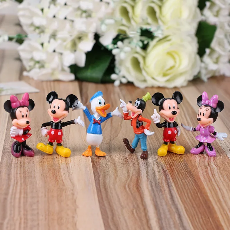 6pcs Disney Cartoon Doll Cute Mickey Mouse Donald Duck Tabletop Decoration Birthday Party Cake Ornaments PVC Children's Toys