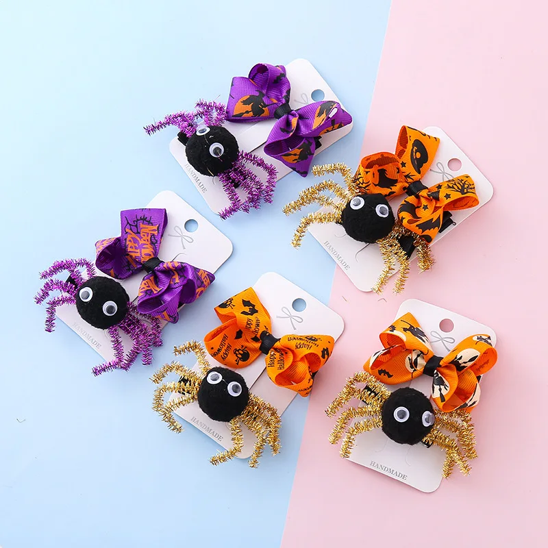

XXFE Halloween Spiders Bows Hair Clip For Kids Design Party Accessory Lightweight Costume Hairpin Hair Ornament