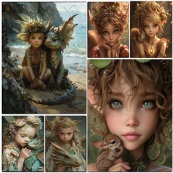 5D DIY Cartoon Elf Girl Diamond Painting Colorful Fantasy Landscape Cross Stitch Kit Full Round Drill Mosaic Art Home Decor Gift