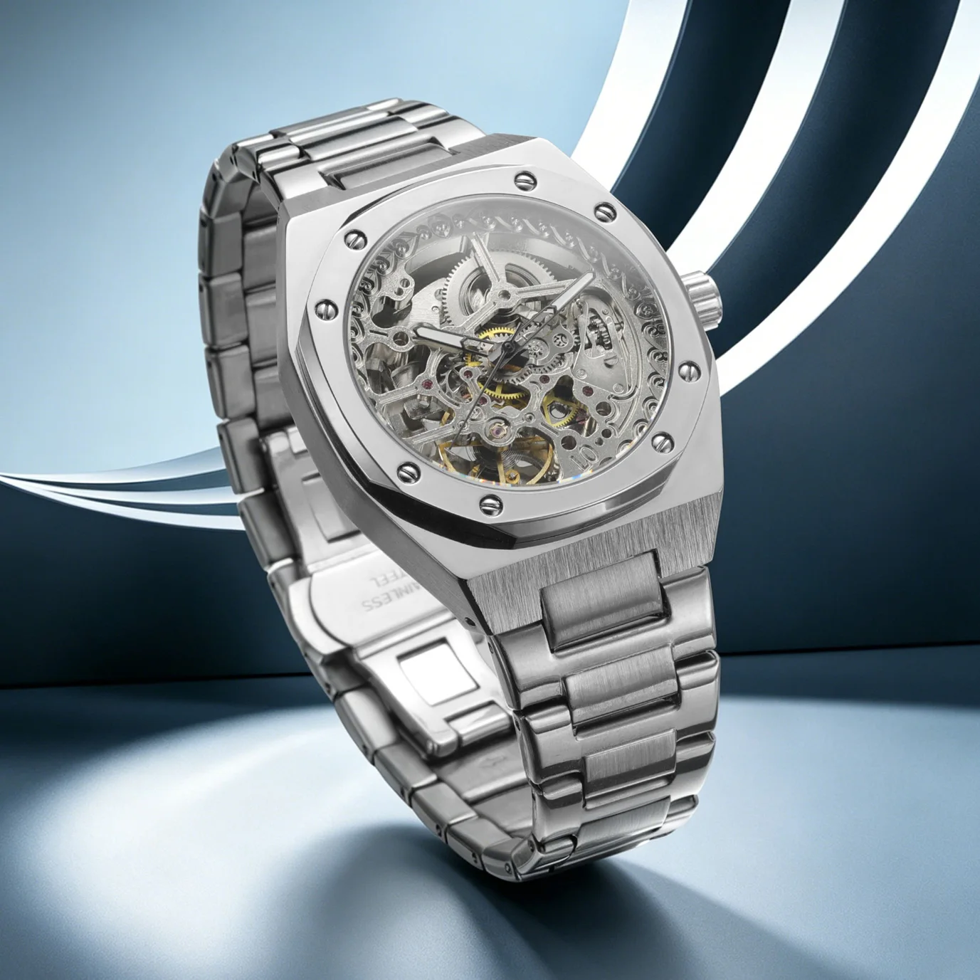 2026 Neue FORSINING Original High-End Herrenuhr Edelstahl Skelett Mechanische Uhr Automatikwerk Leuchtend Wasserdicht