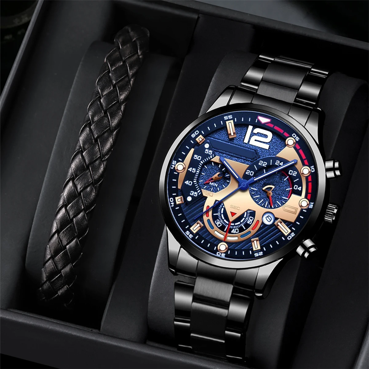 Set Reloj y Pulsera Moda Hombre Estilo