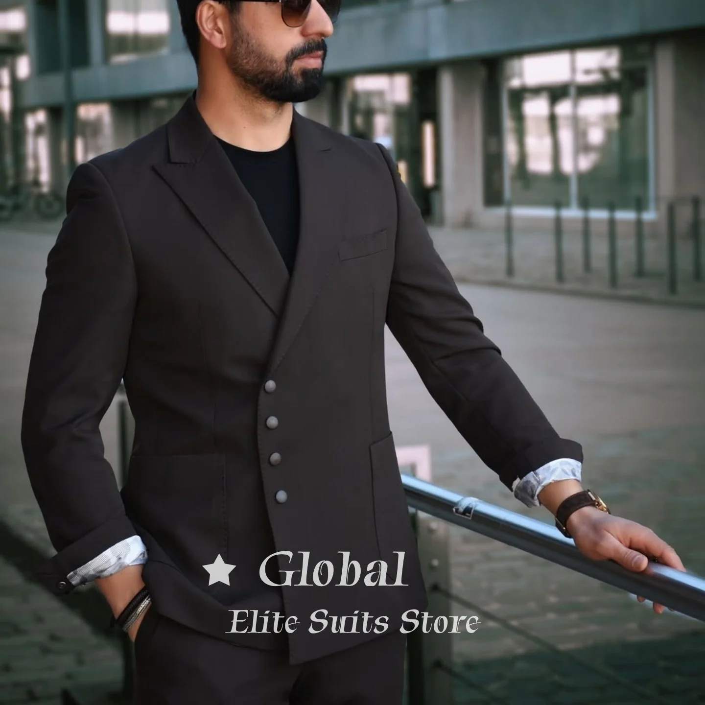 Vintage Mens Brown 2 Piece Suit Slim Fit Peak Lapel Asymmetric Button Blazer And Pants Business Formal Wedding Customized