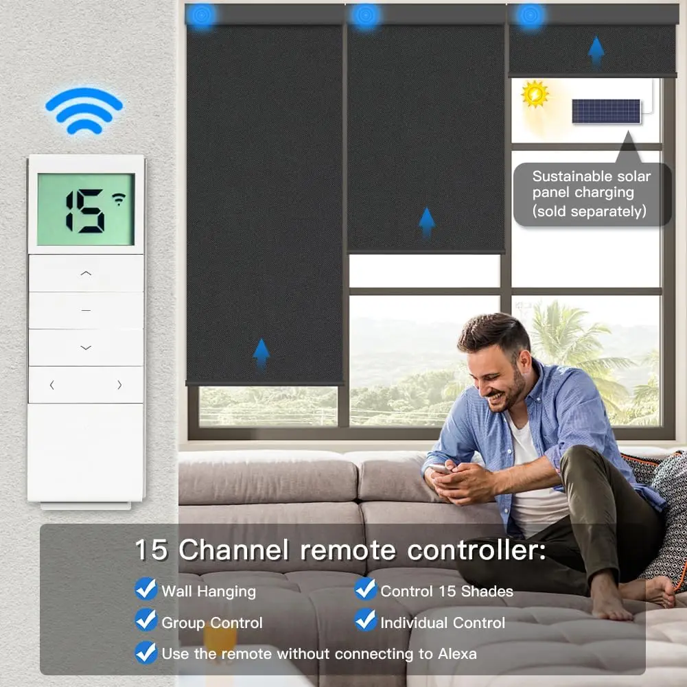 مظلة دوارة بمحرك قابلة لإعادة الشحن مع جهاز تحكم عن بعد أعمى مع Alexa Google Via Hub