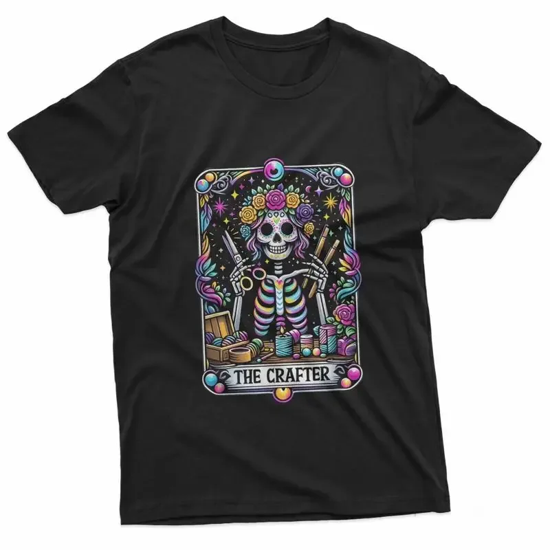 Funny Sugar Skull Crafty The Crafter Tarot Card Skeleton T Shirt