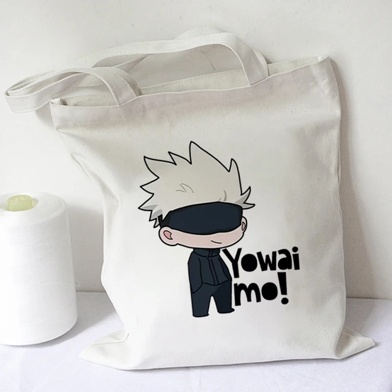 Jujutsu Kaisen Anime Shopping Bag Gojo Satoru Print Women Shoulder Canvas Bags Large College Harajuku ShoppingBag