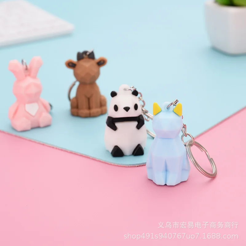 New creative cartoon geometric faceted dinosaur panda doll couple key chain backpack ornaments