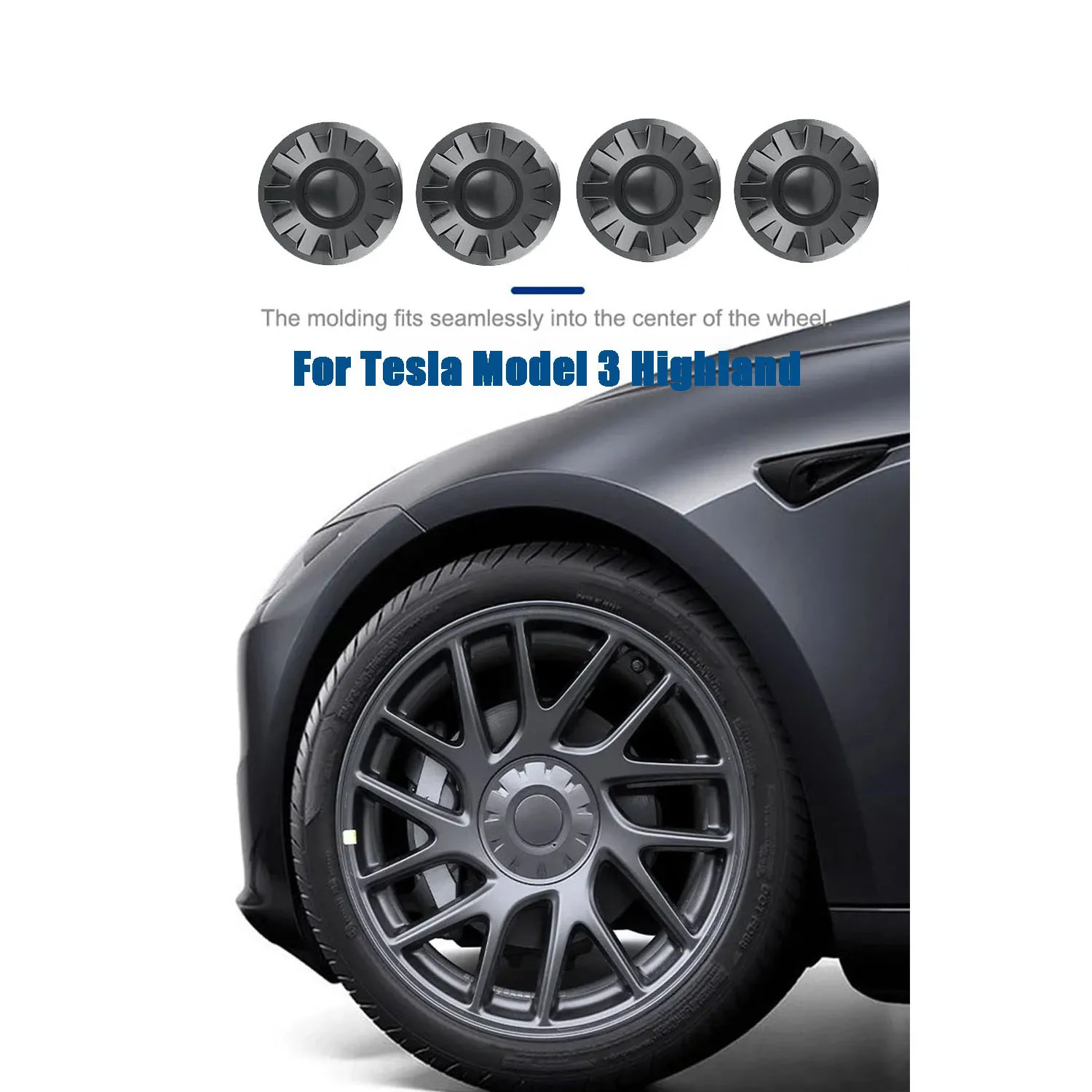 For Tesla Model 3 Highland 2024 Wheel Center Hubcaps  18 Inch Wheel Center Hub Cap 4PCS Non-destructive Installation