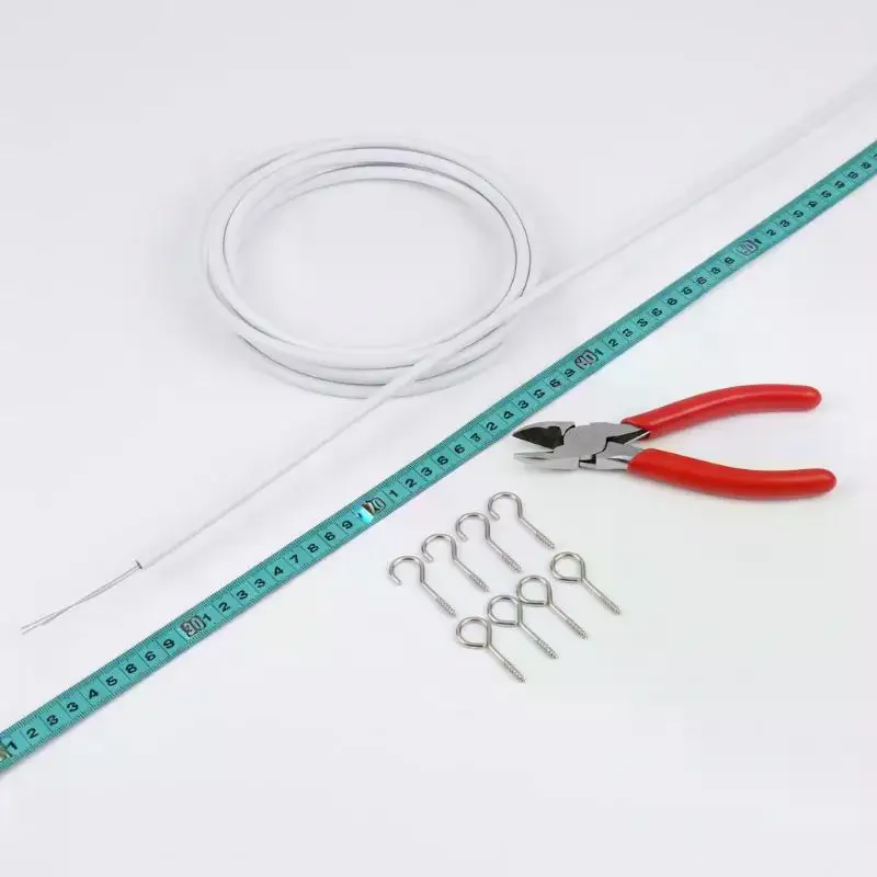 Hang Curtains Effortlessly! White PVC Steel Curtain Track Wire Set, Spring Rope With Hooks & Wall Hanging Line