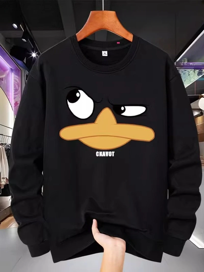 

2025 Autumn Winter Round-neck Hoodie Cute Cartoon Duck Character Pattern Print High-end Luxury Is for Both Men and Women Top Y2k