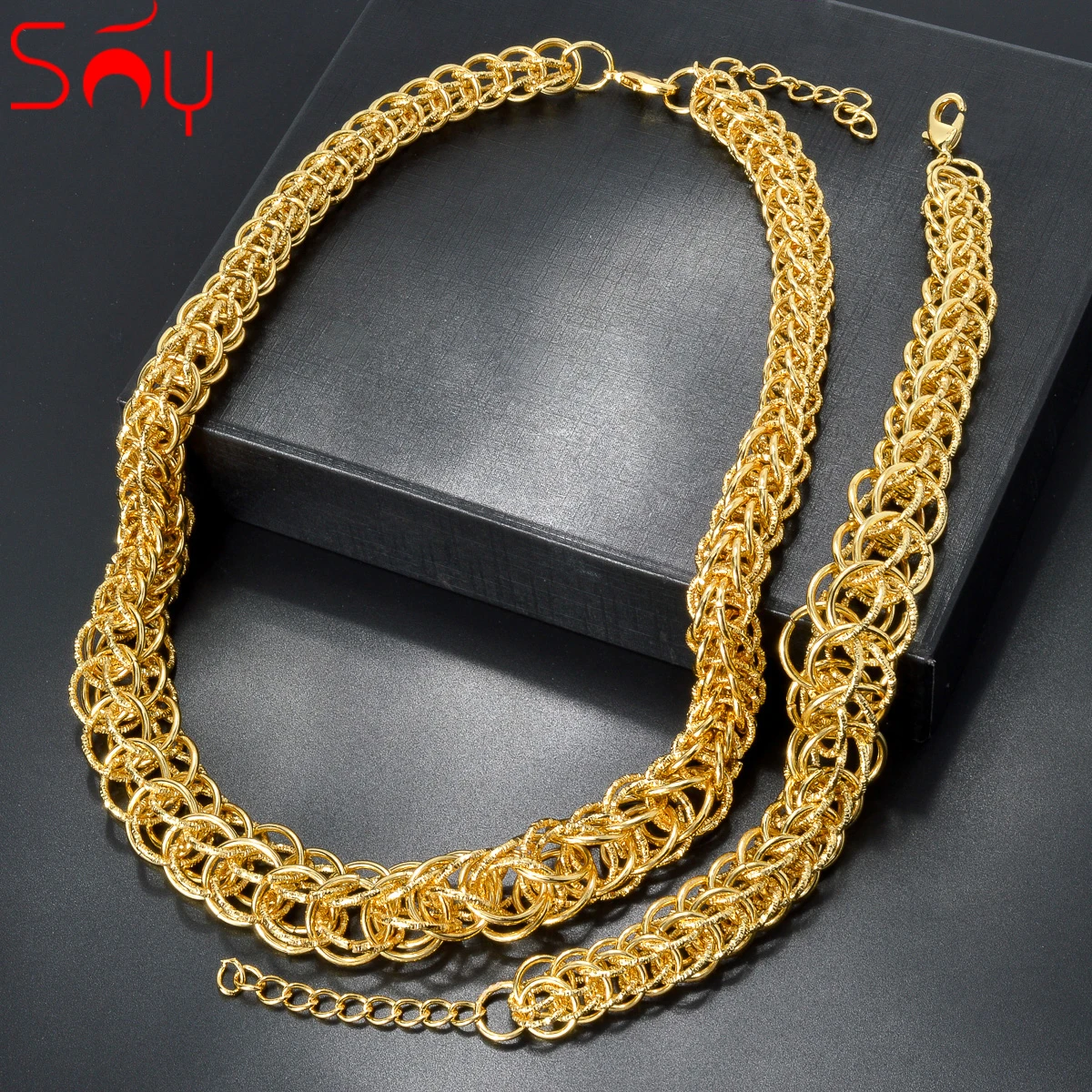 Dubai Gold Plated Italian luxury Design Bracelet Necklace For Women Jewelry Set Fashion Wedding  Party Valentines Day Gift