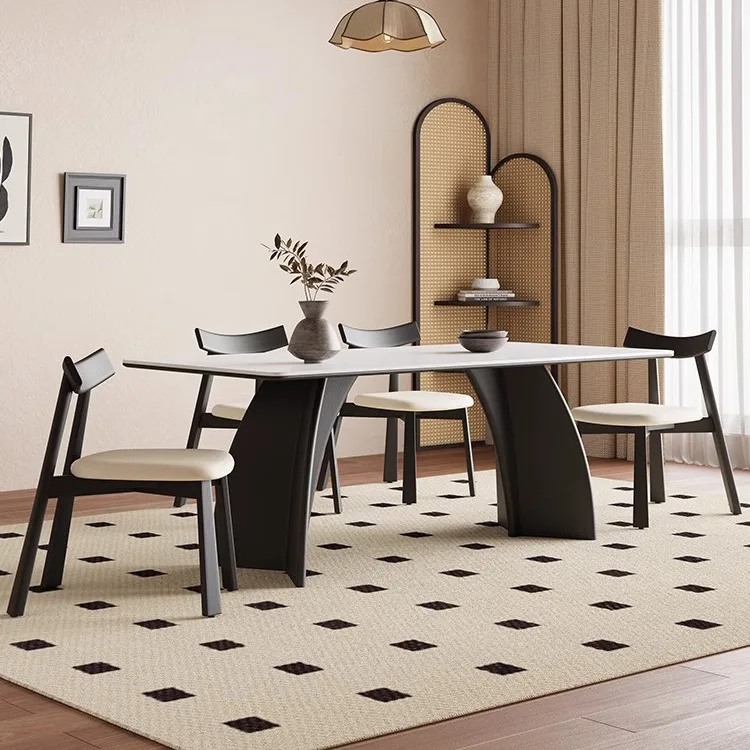 French retro solid wood dining table and chair combination modern simple small apartment medieval style slate rectangular dining