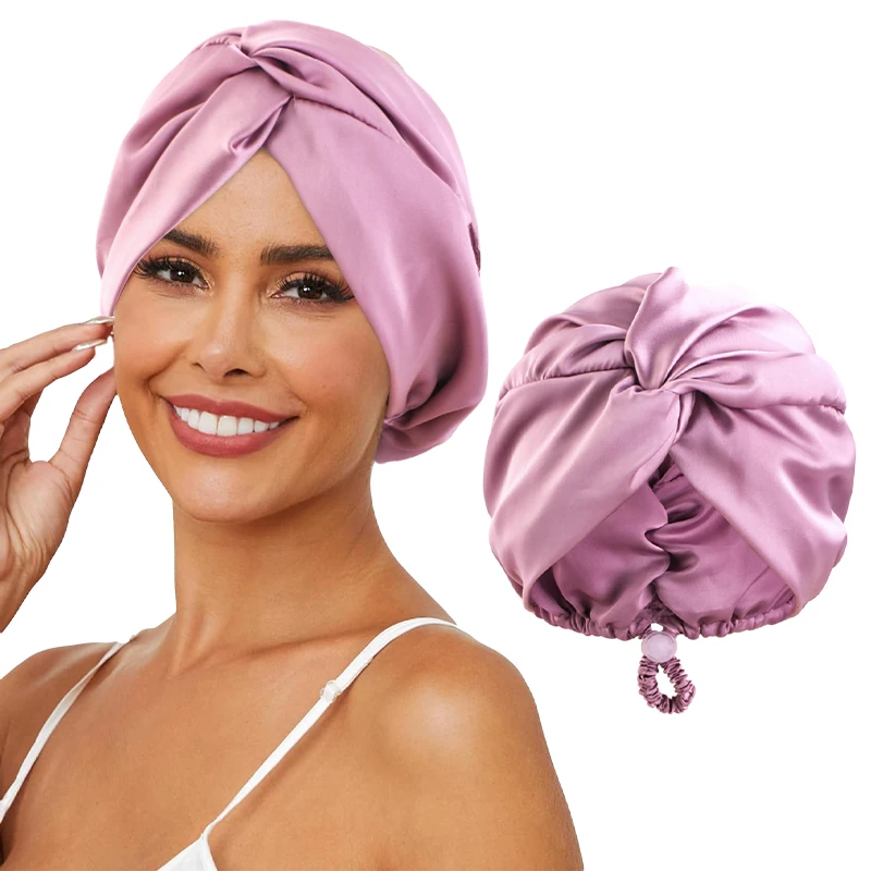 Nowe jedwabne turbanowe czepki dla kobiet regulowany skręcony czapka nocna do spania Stretch Chemo opaska na głowę czapka dla kręconych pań