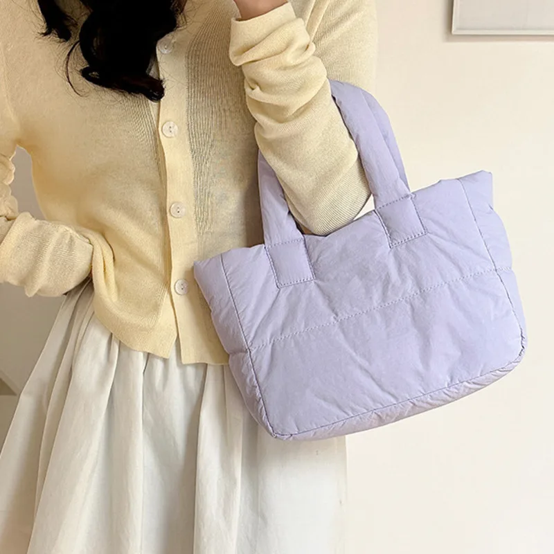 Design Down Small Shoulder Bags For Women 2024 Y2K Winter Korean Fashion Solid Color Short Handle Handbags And Purse