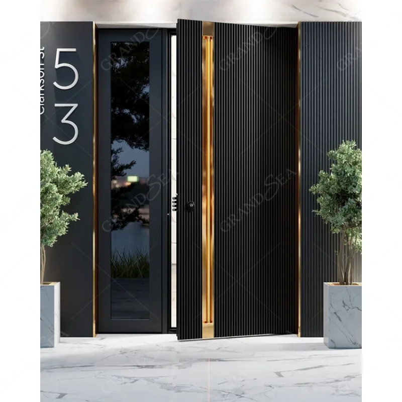 Imagem -05 - Porta Exterior Personalizada do Pivô de Madeira Maciça Porta de Entrada Principal para Casa Cor Marrom Luxo Americano e Americano Alta Qualidade