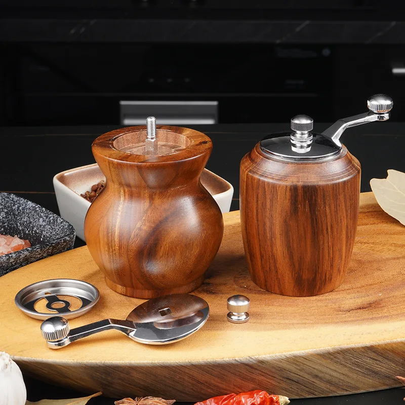 Wood Salt Pepper Mill  Hand Operated Mini Ceramic Core Grinder Pepper And Salt Shakers Multipurpose Grinder BBQ Kitchen Tools