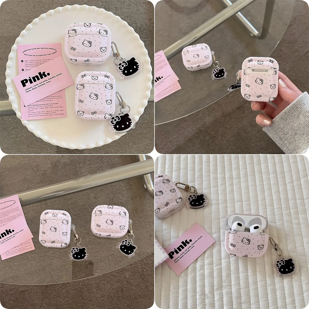 

Hello Kitty Pink Dot Shockproof Protective TPU Earphone Cover For Airpods Pro 2 Case/Airpods Case With Kitty Keychain Funda