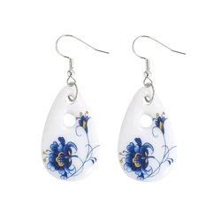 1pair Chinese Ceramics Water Droplets Phalaenopsis Flower Chinaware Dangle Earring Charm Elegant Woman Ear Pendant Jewelry Gifts