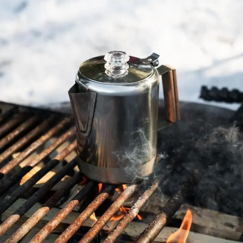 

Кофейник с компактным винтажным дизайном для лагеря, пляжа, семьи и друзей, 6/9 чашек, портативная кофеварка, перколятор