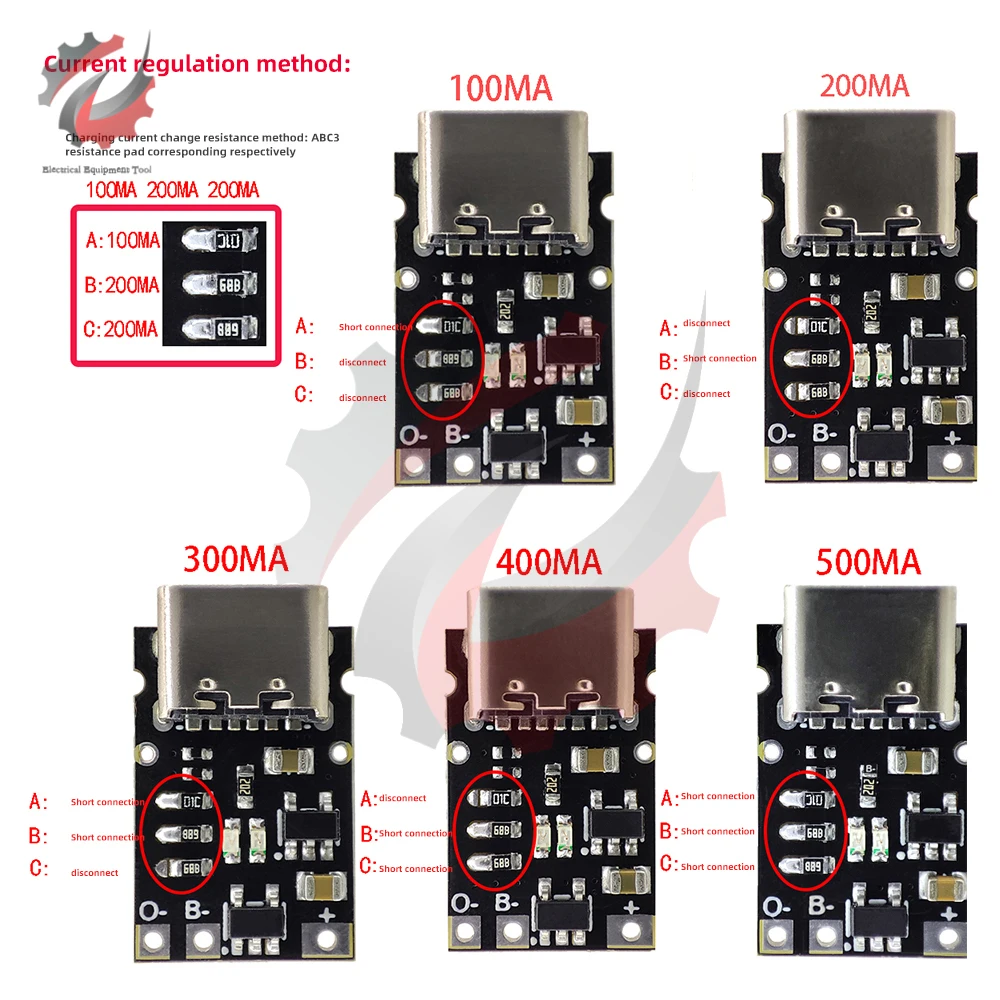 DC5V do 4.2V Płytka ładowania baterii litowej o małej pojemności BMS 5V Type-C 18650 Moduł ładowania baterii 500/400/300/200/100mA