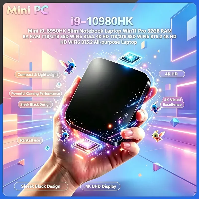 

2026 I9 10980HK Mini Laptop Win11 Pro 32GB RAM 1TB 2TB Large SSD 4K Display WiFi6 BT5.2 Gaming Home Office Notebook